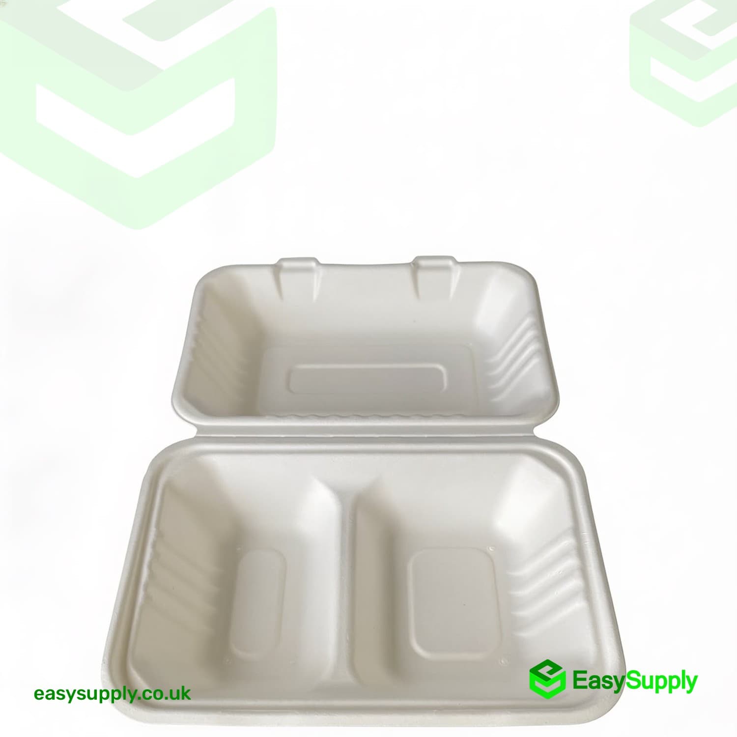 MB2 2 Compartment Bagasse Clamshell Lunch Box 288x153x80mm