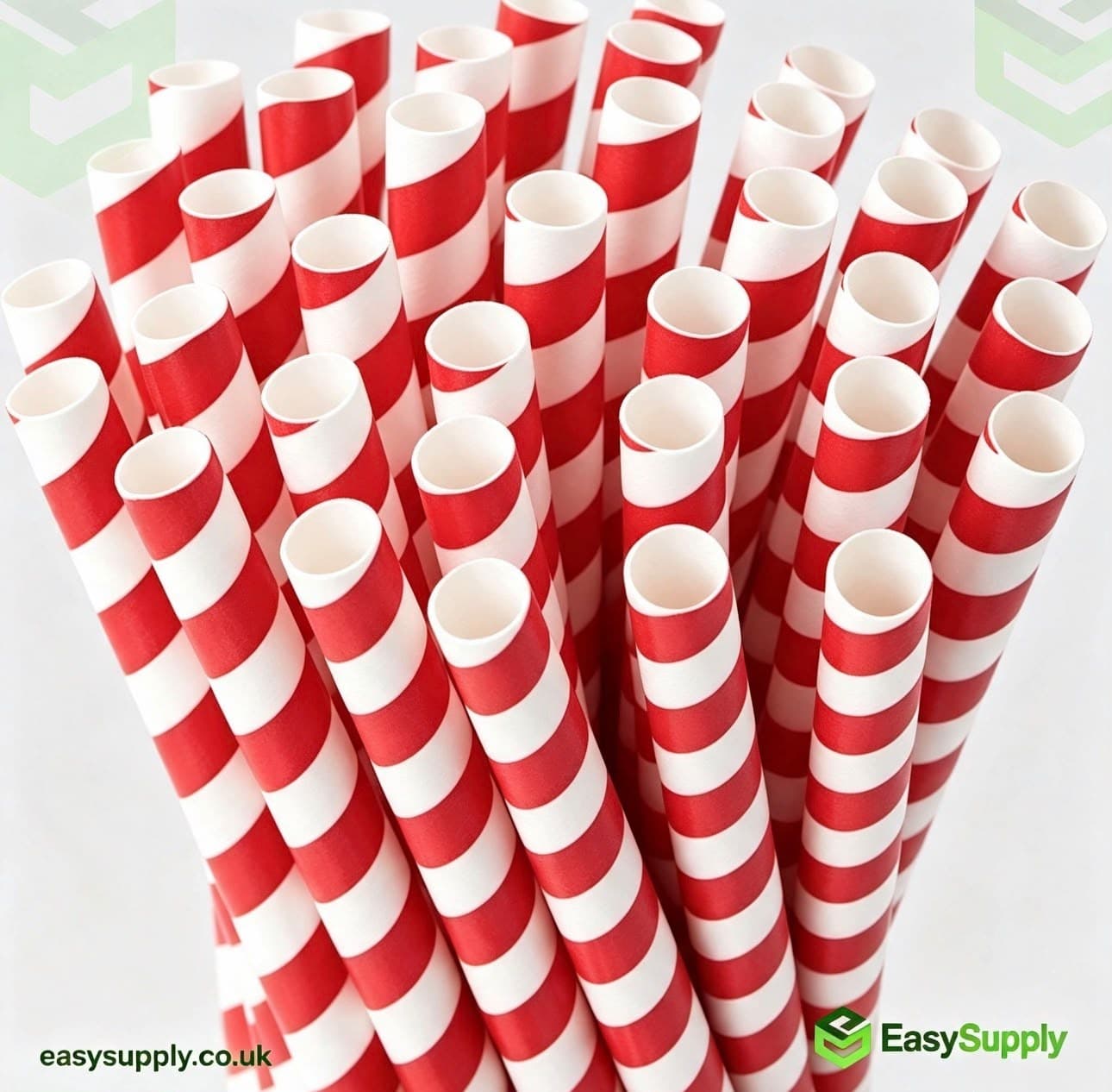 Red Striped Paper Smoothie Straws (8mm)
