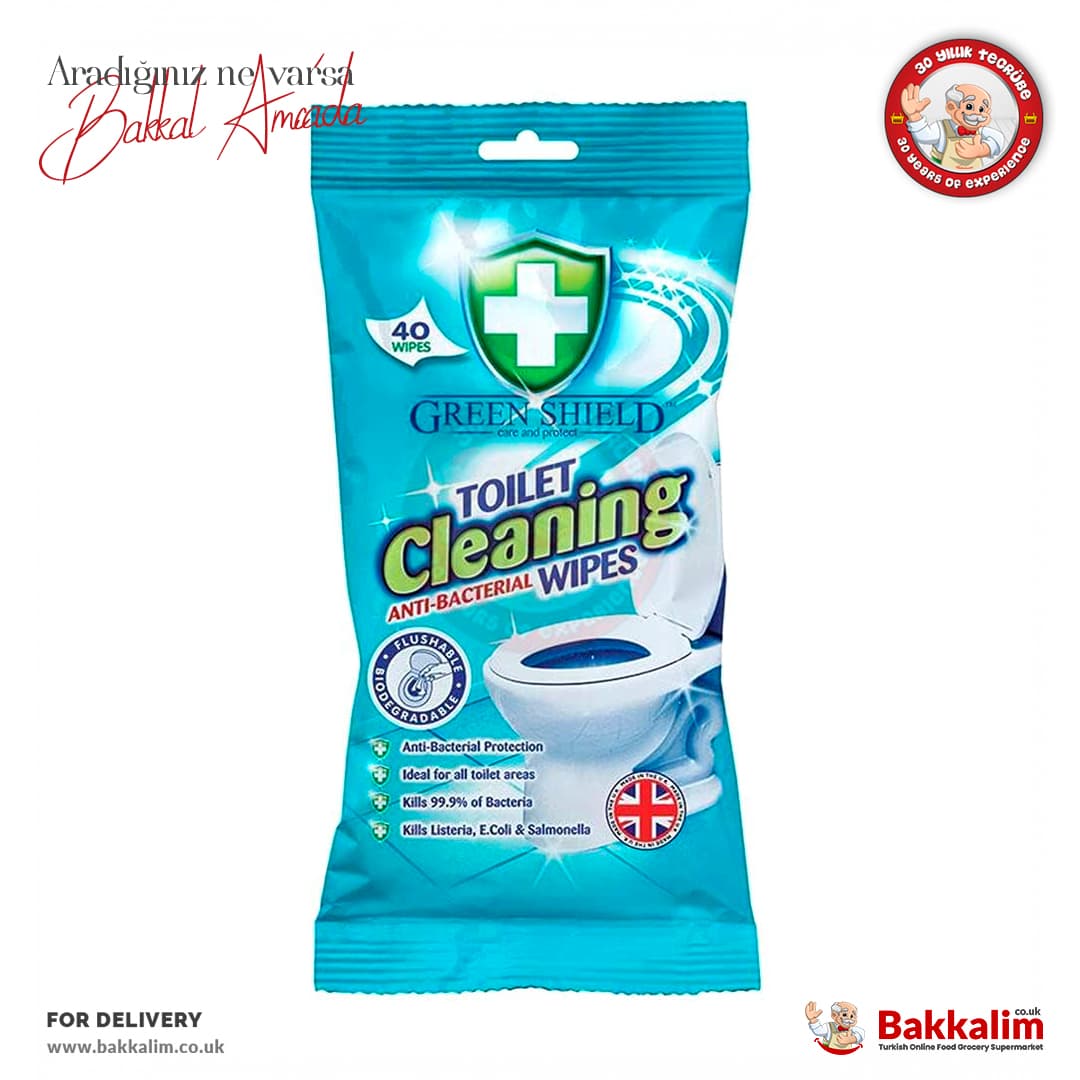 Green Shield Toilet Cleaning Anti Bacterial Wipes in Pack 40 Pcs