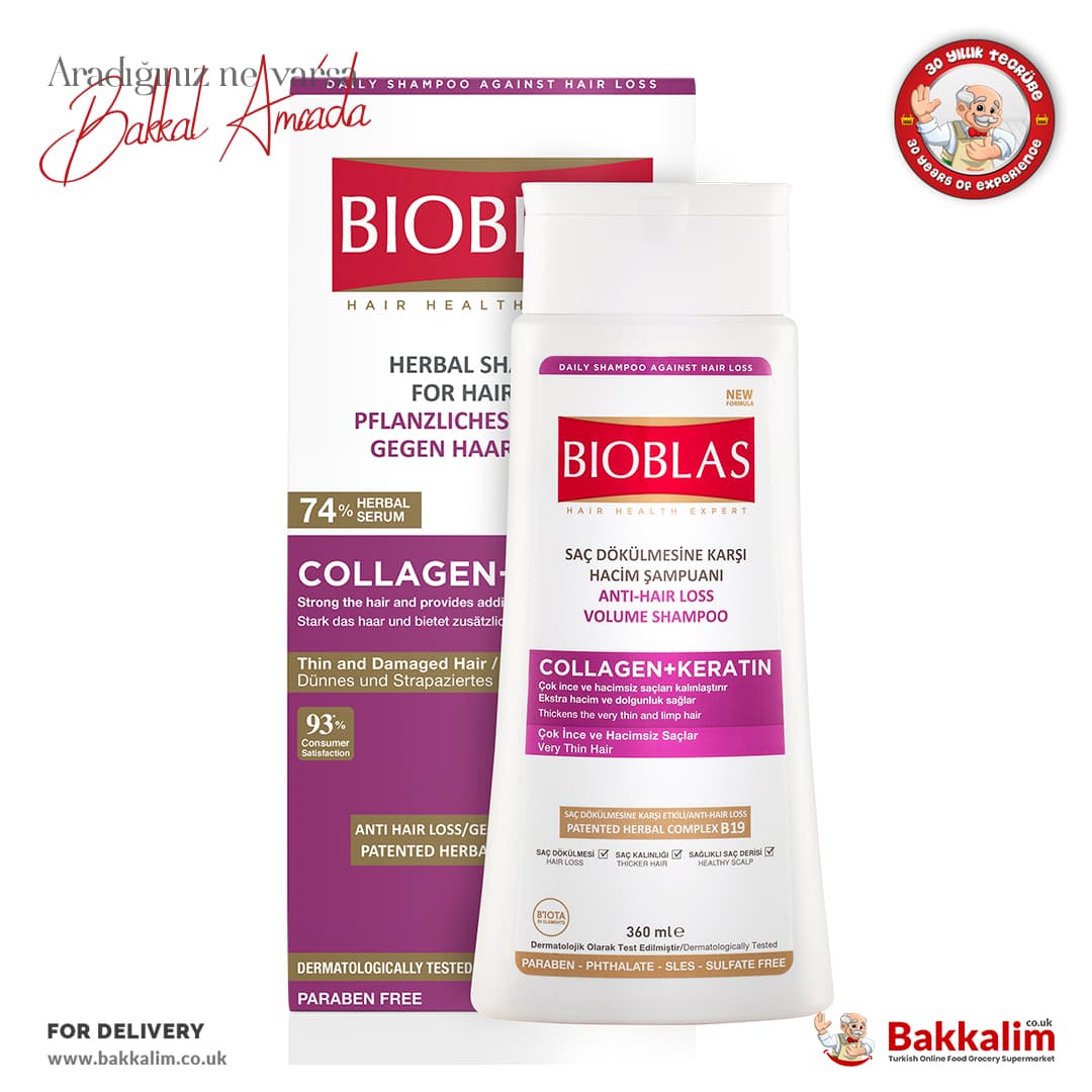 Bioblas Collagen And Keratin Anti Hair Loss Volume Herbal Shampoo 360 Ml