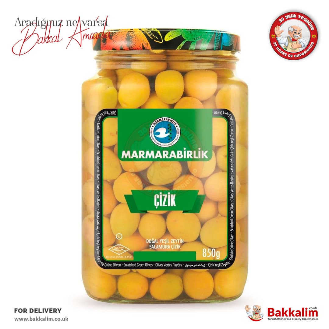 Marmarabirlik XS-2XS  Strached Natural Green Olives Strained 850 G