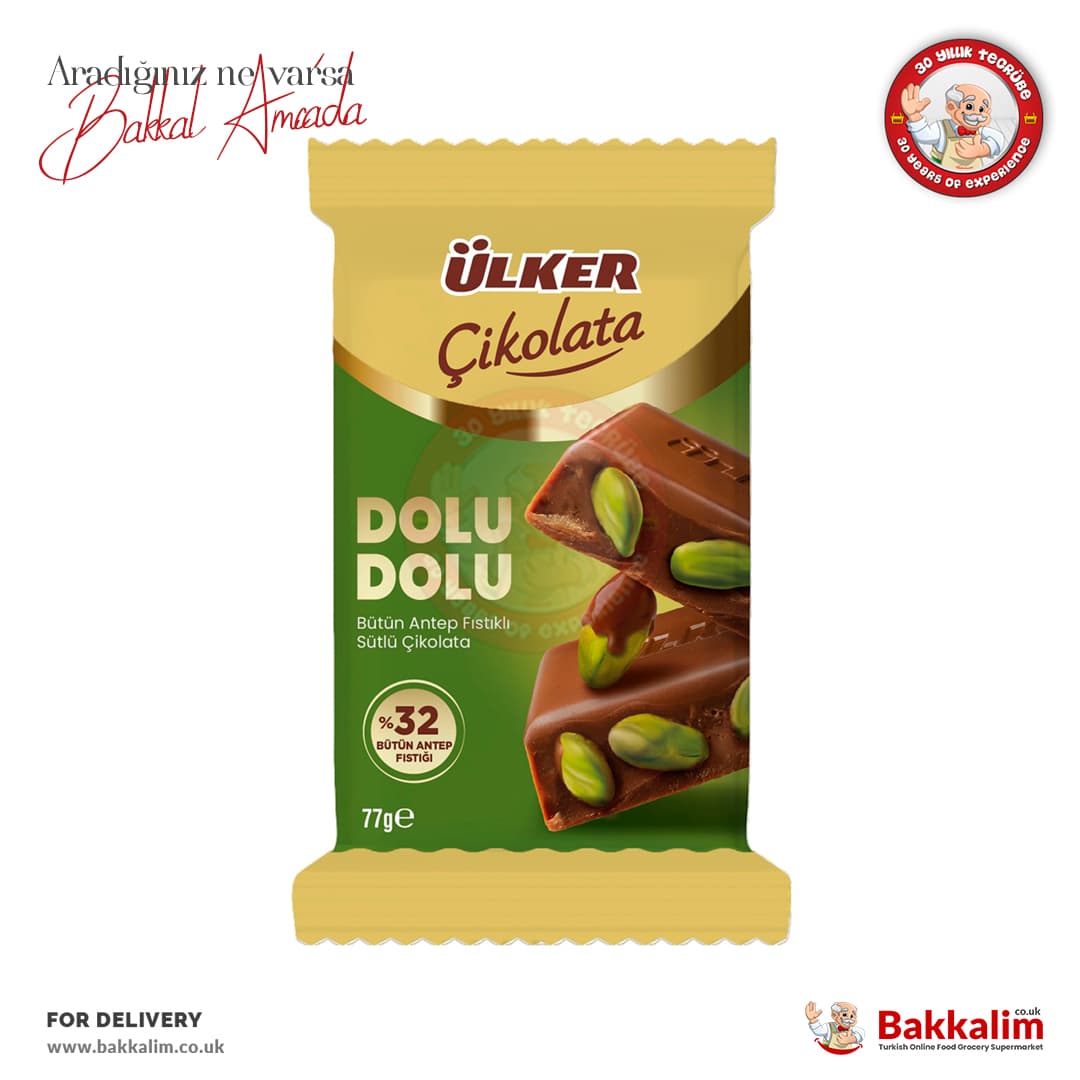 Ulker Dolu Dolu Milk Chocolate with 32% Whole Pistachios 77 G