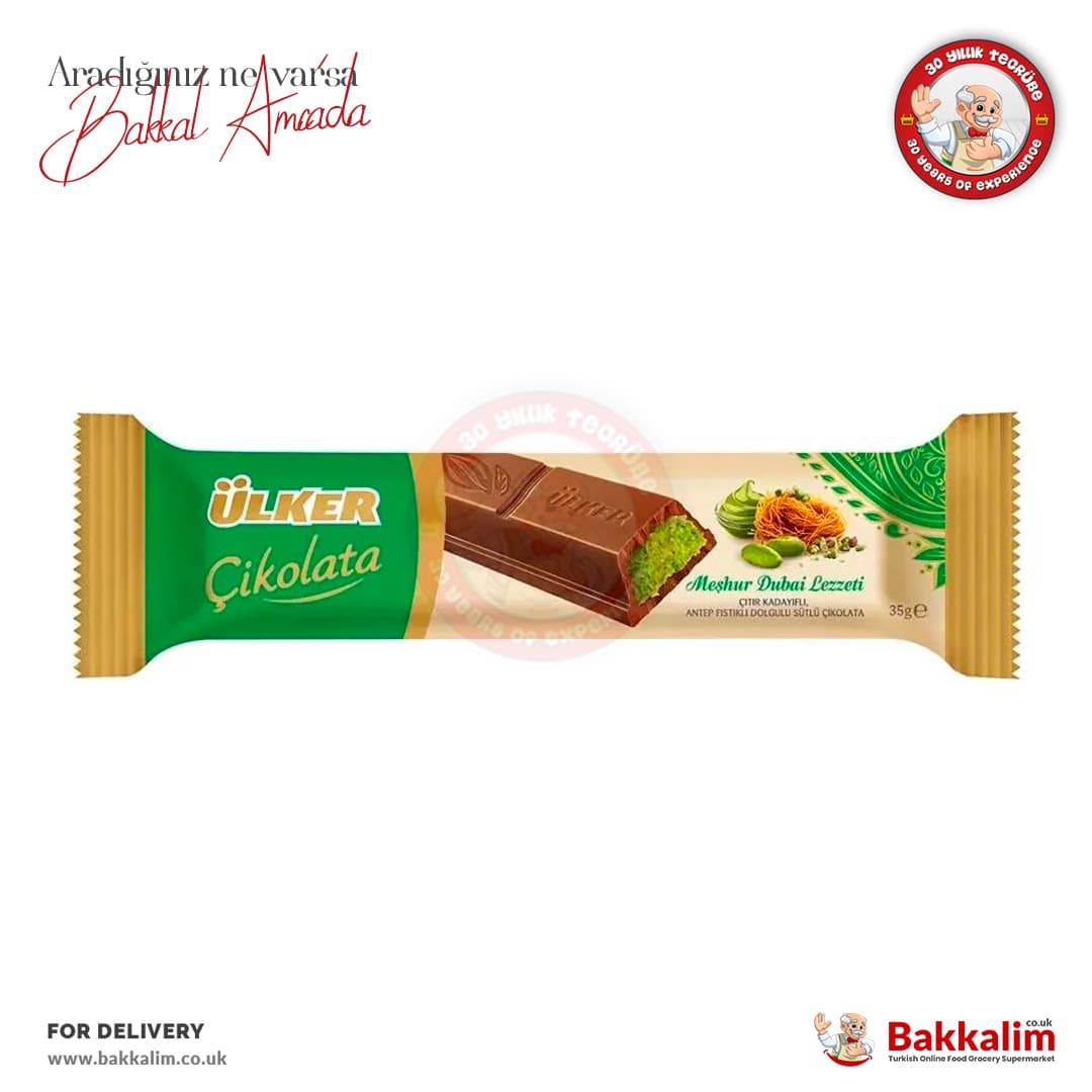 Ulker Dubai Chocolate Crunchy Kadaif With Pistachio Filling Milk Chocolate Bar 35 G