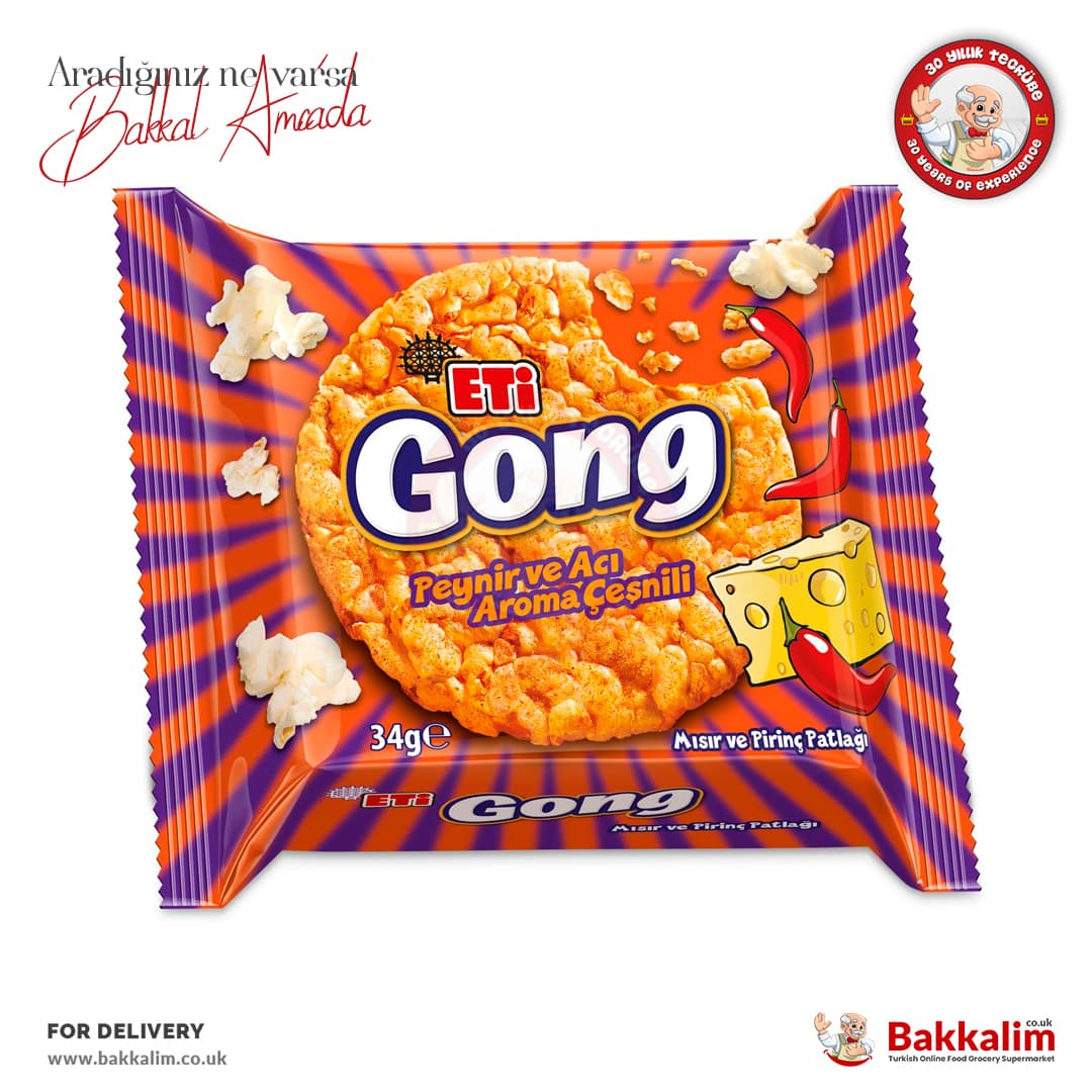 Eti Gong Rice Cakes with Cheese and Spicy Flavour Seasoning 34 G