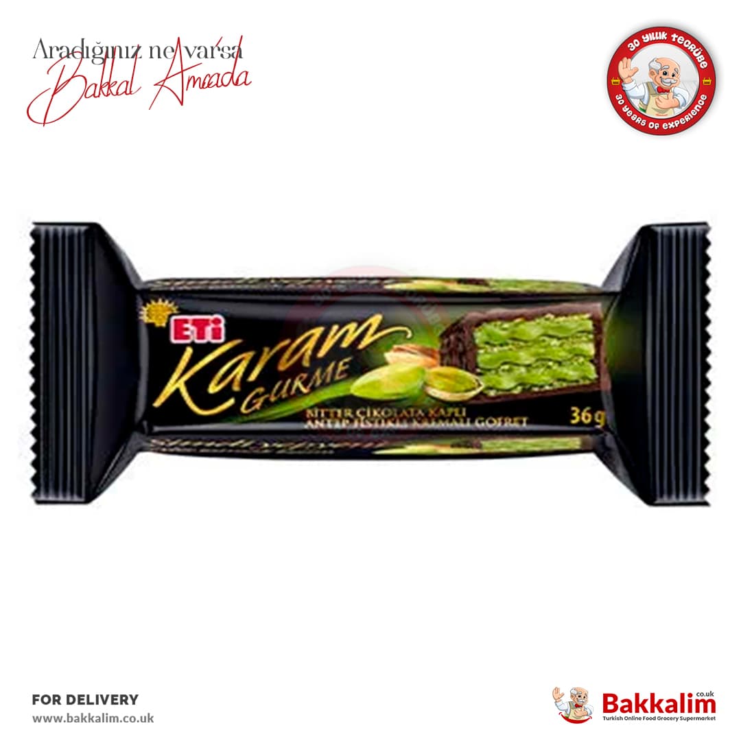 Eti Karam Gurme Dark Chocolate Coated Wafer with Pistachio Cream 36 G