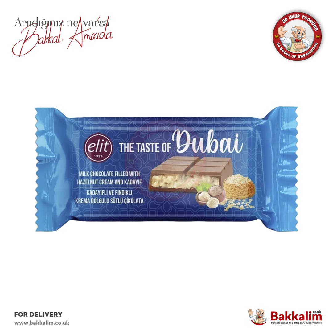 Elit Dubai Hazelnut Crunchy Kadaif with Pistachio Filling Milk Chocolate Bar 90 G