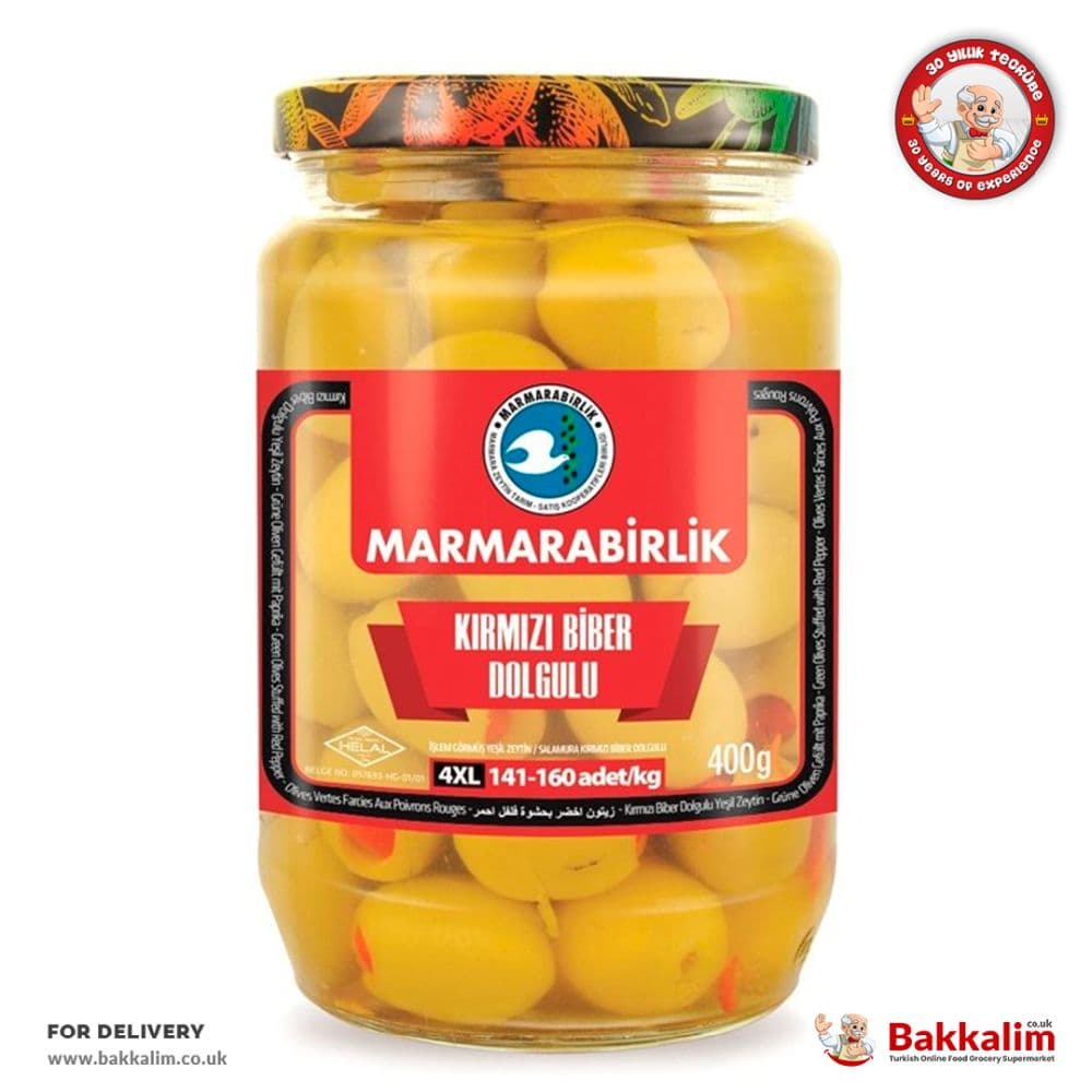 Marmarabirlik 400 Gr  Green Olives Stuffed With Red Peppers