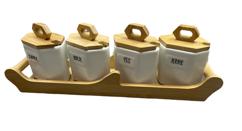 Tekbir Set Of 4 Cruets With Bamboo Base