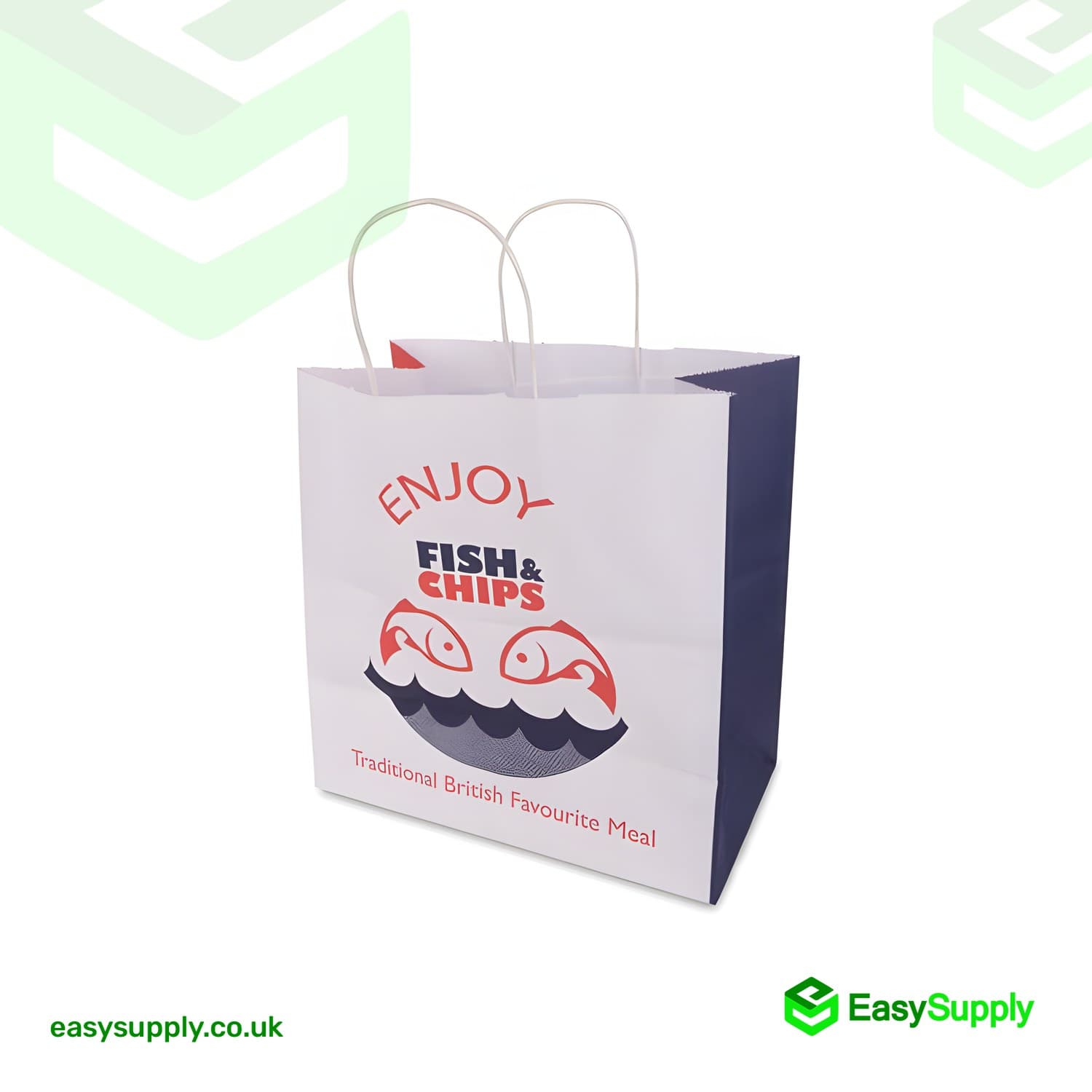 Fish&chips Twisted Handles White Paper Bags Large Size 280 x 170 x 290mm 