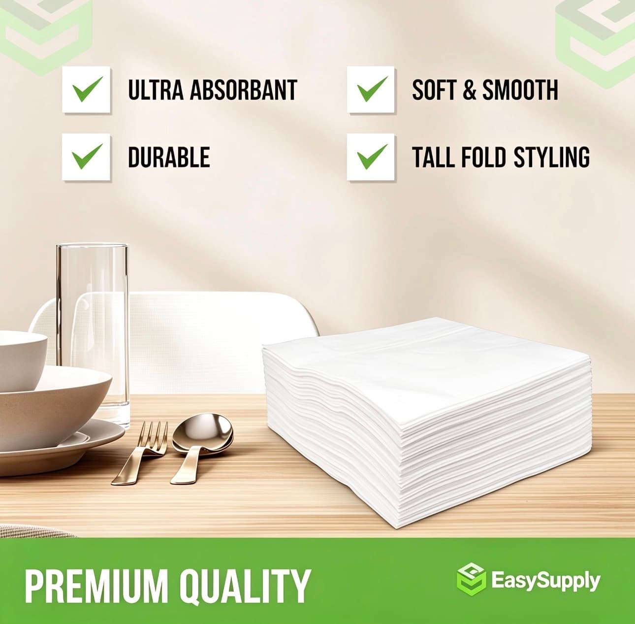 1 Ply Serviette 1/4 Fold 28 x 28 cm 