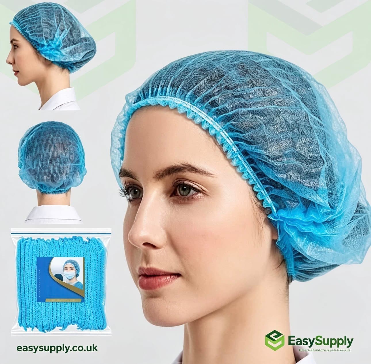 Non Woven Blue Mob Caps Double Stiched Blue Hairnet 100x10Pcs 